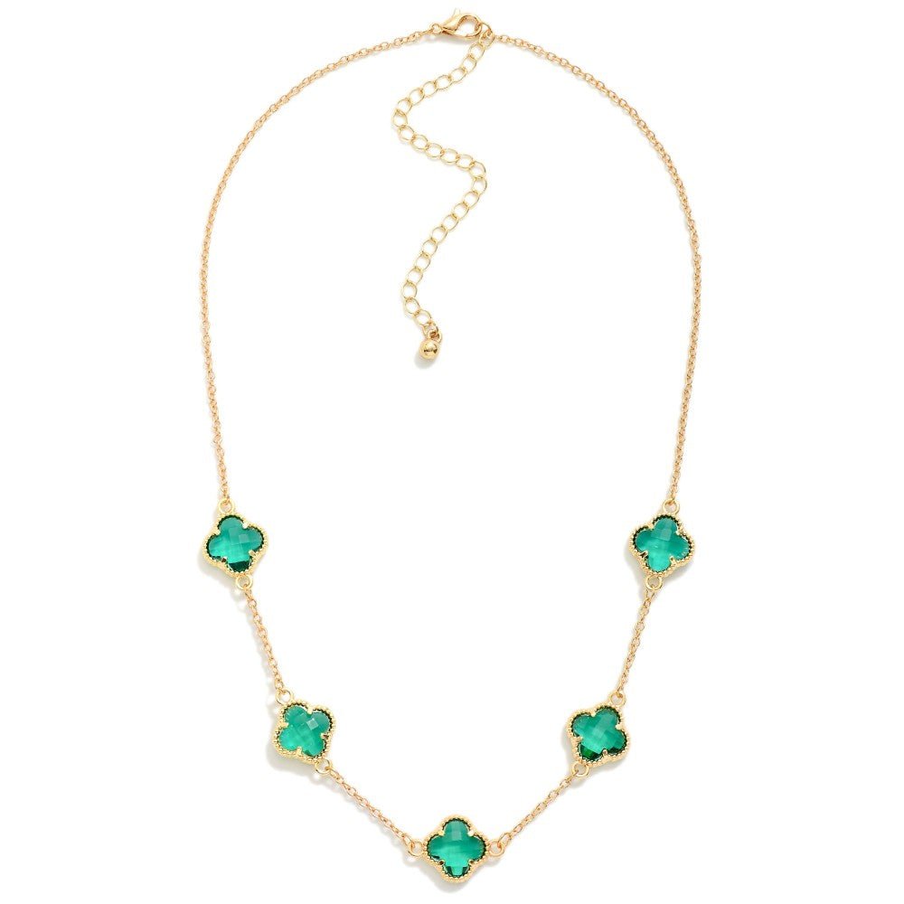 Chain Link Necklace Featuring Glass Crystal Clover Stations - The Mustard Seed Collection, The Seed
