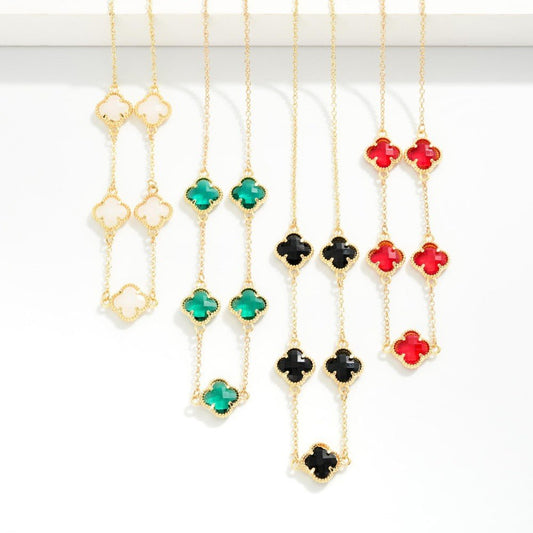 Chain Link Necklace Featuring Glass Crystal Clover Stations - The Mustard Seed Collection, The Seed