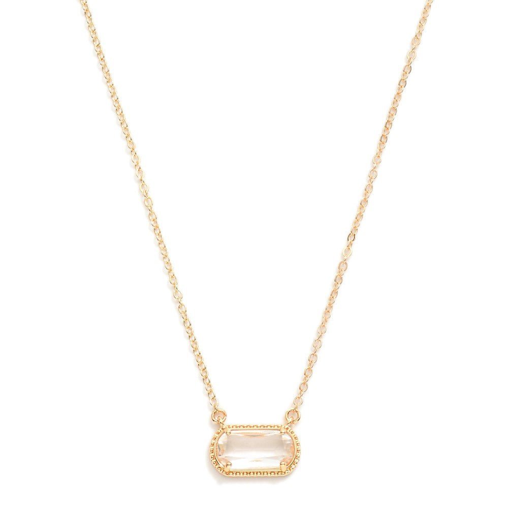 Chain Link Necklace Featuring Glass Crystal Pendant 
