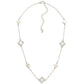 Chain Link Necklace Featuring Pearlescent Clover Stations With Cubic Zirconia Borders 