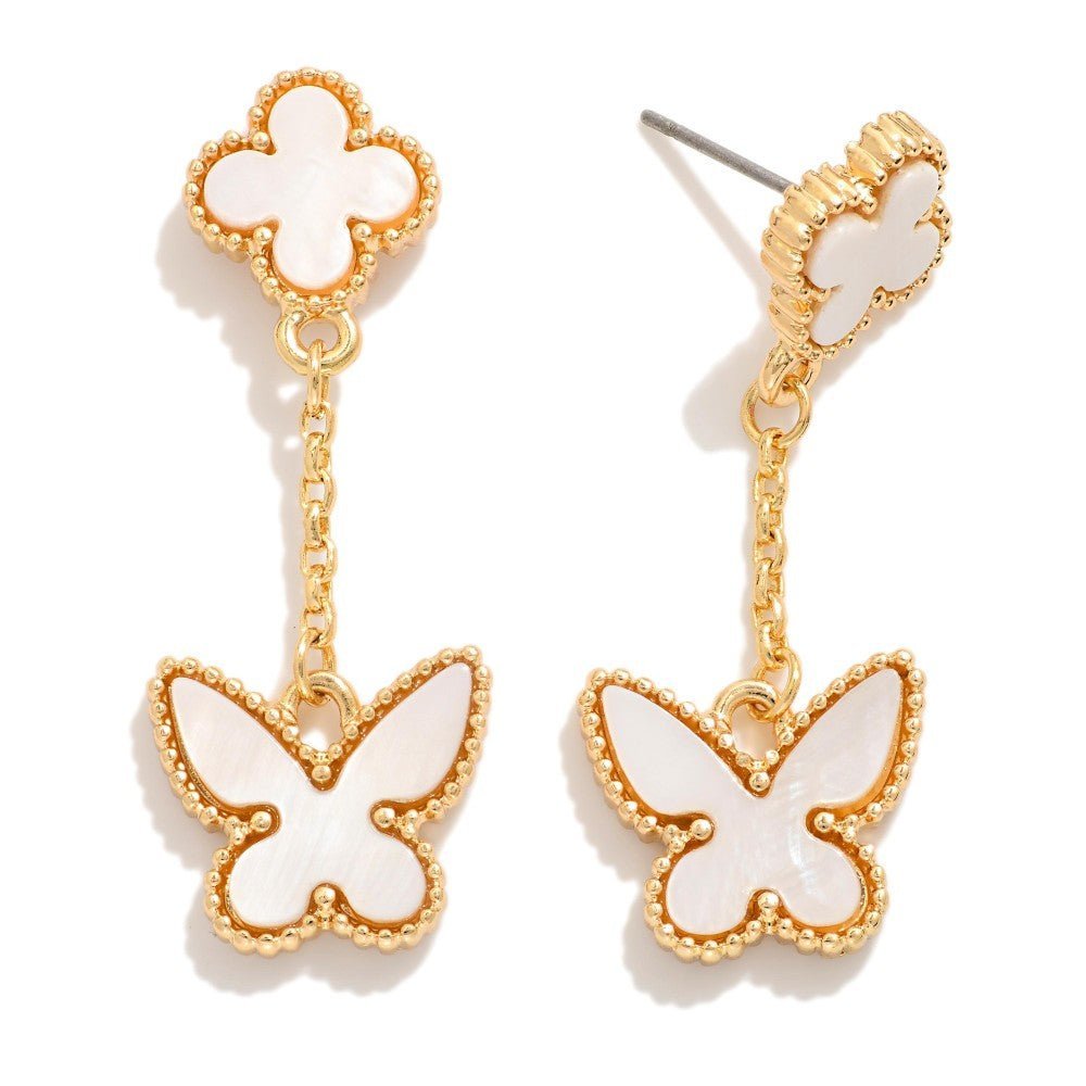Chain Linked Acetate Clover & Butterfly Post Drop Earrings 