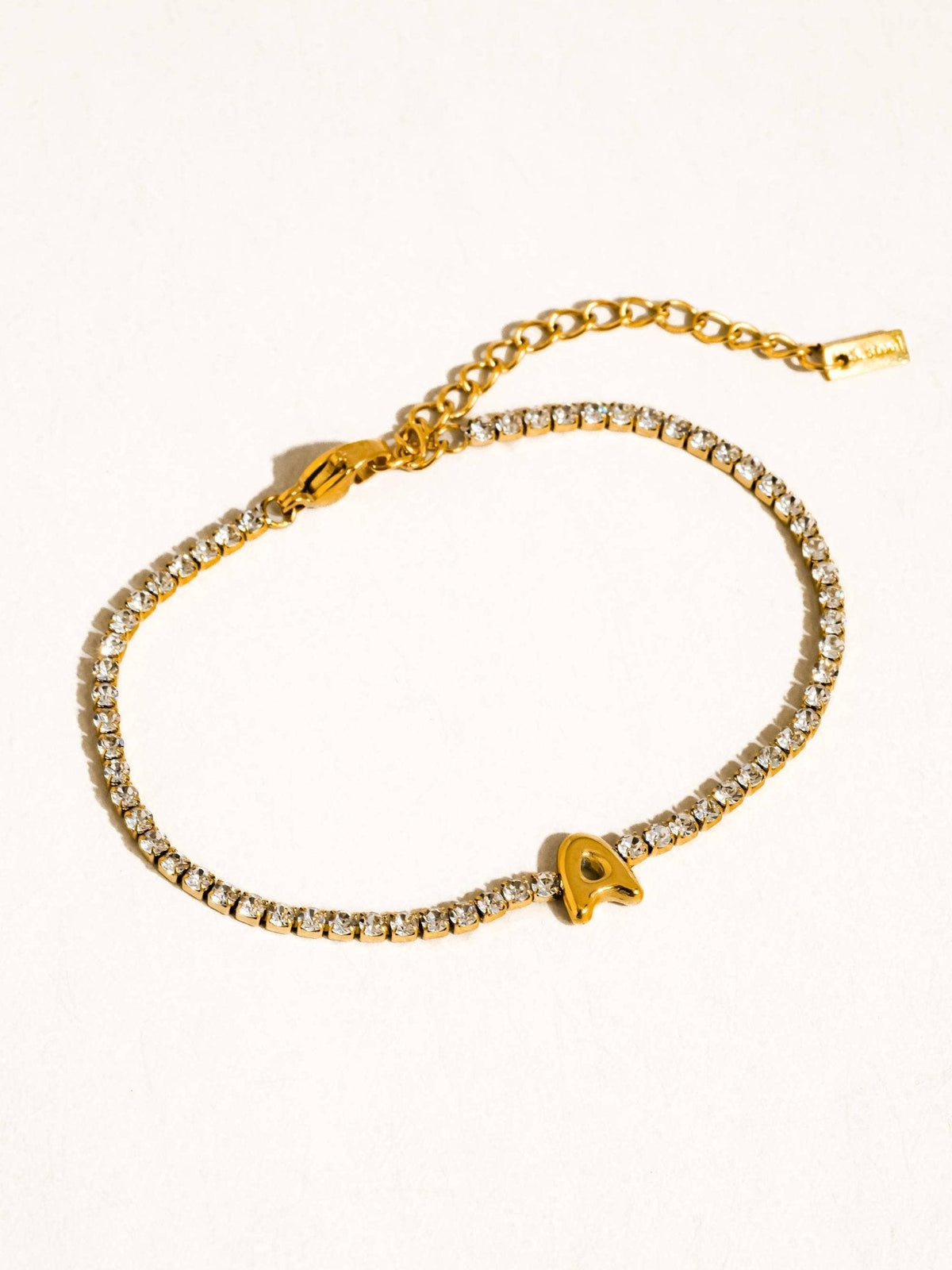 Chaplin 18K Gold Non-Tarnish Rhinestone Letter Bracelet: Yellow Gold / D - The Mustard Seed Collection, The Seed