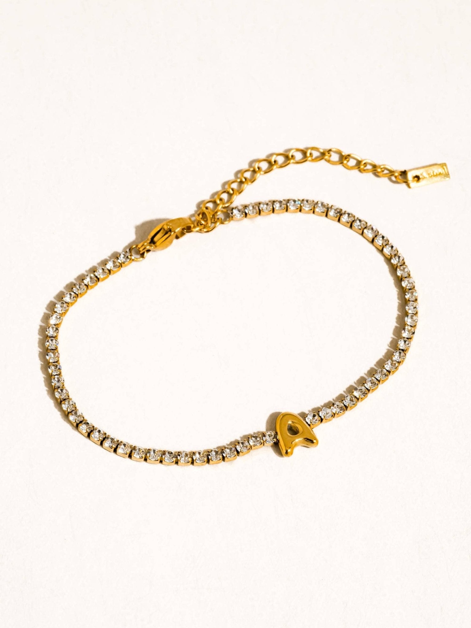 Chaplin 18K Gold Non-Tarnish Rhinestone Letter Bracelet: Yellow Gold / O - The Mustard Seed Collection, The Seed