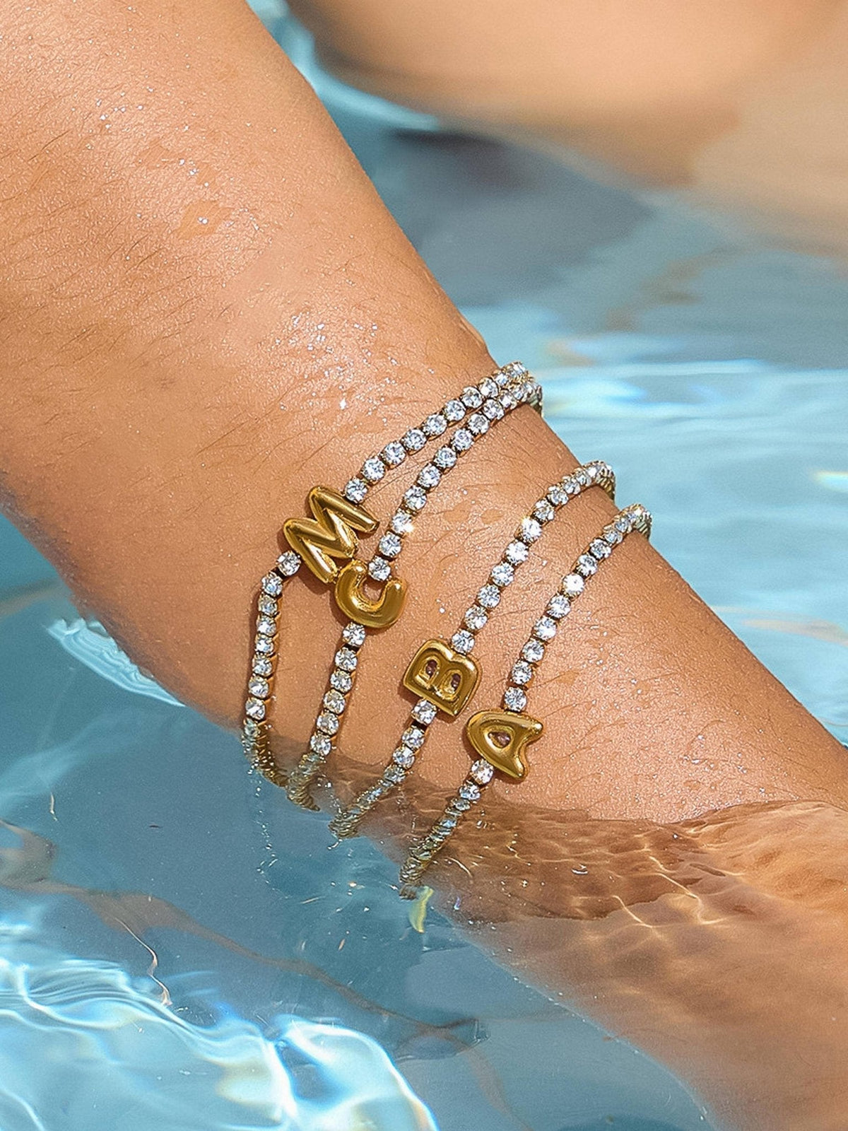 Chaplin 18K Gold Non-Tarnish Rhinestone Letter Bracelet: Yellow Gold / O - The Mustard Seed Collection, The Seed