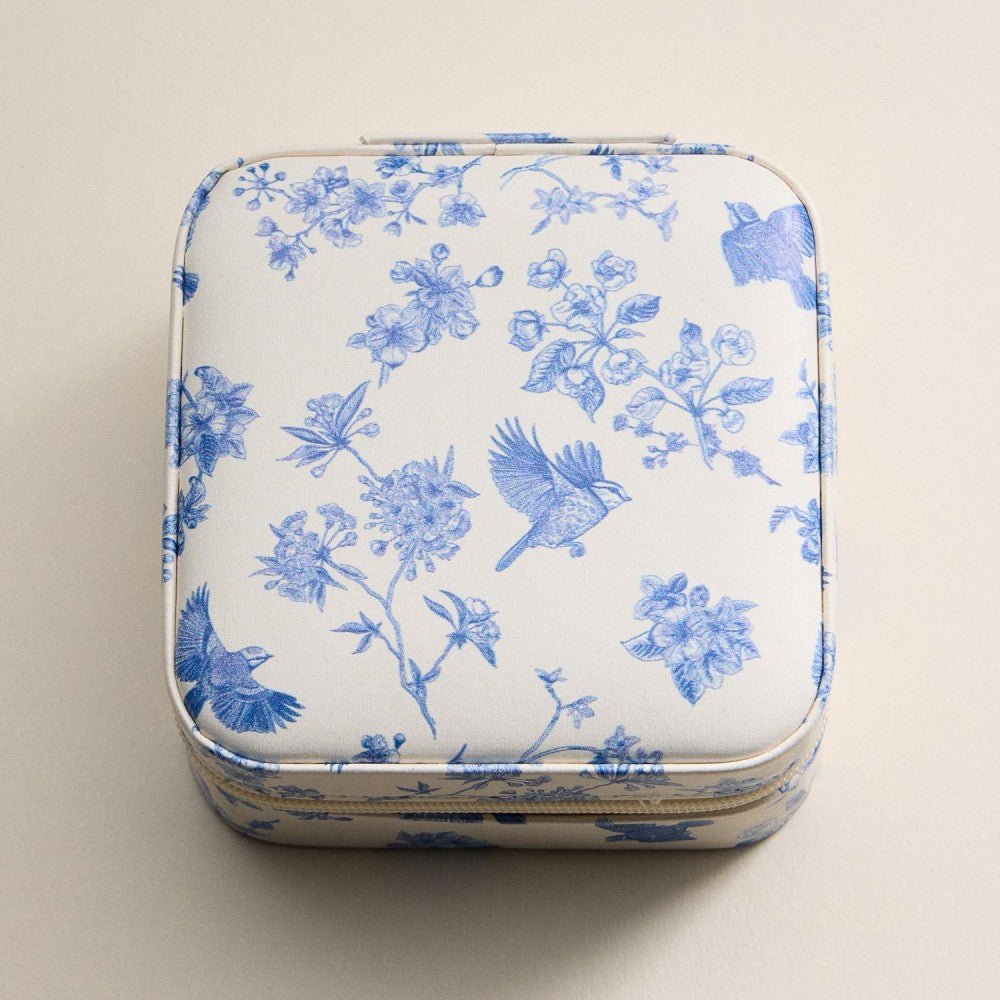 Chinoiserie Print Vegan Leather Travel Jewelry Box 