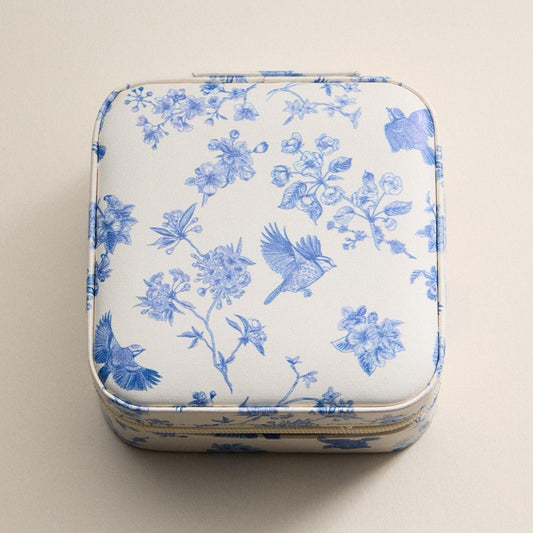 Chinoiserie Print Vegan Leather Travel Jewelry Box 