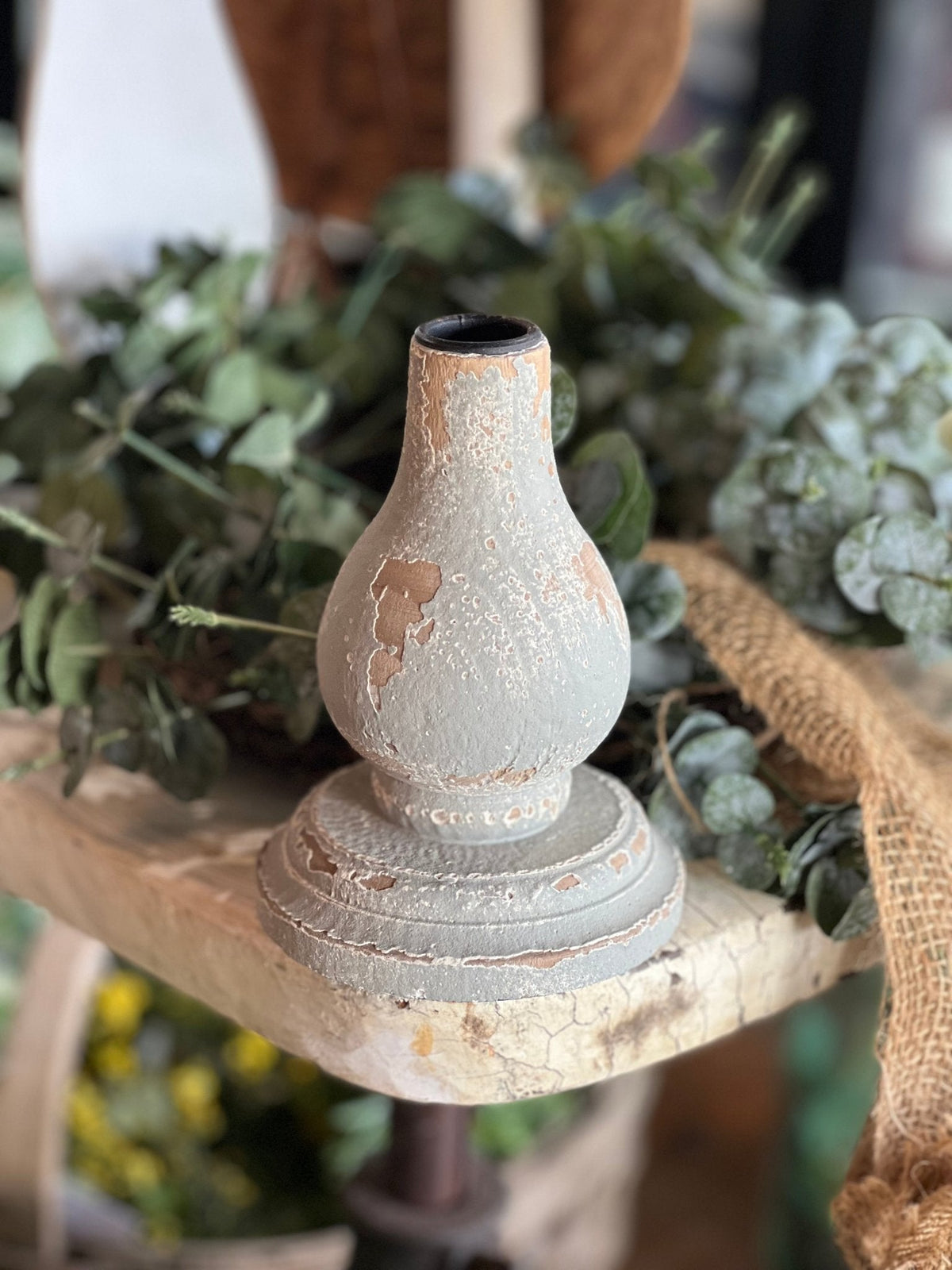 Chippy Grey-Blue Candle Holder - The Mustard Seed Collection, The Seed