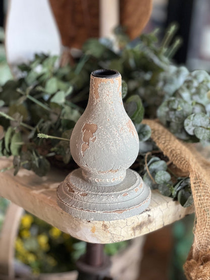 Chippy Grey-Blue Candle Holder - The Mustard Seed Collection, The Seed
