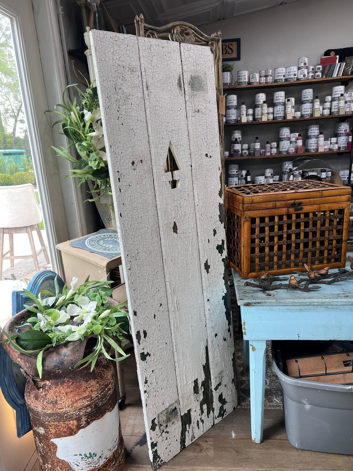 Chippy White Outhouse Door 