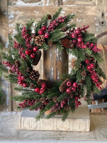 Christmas 24" Bluster Berry Greens Wreath - The Mustard Seed Collection, The Seed