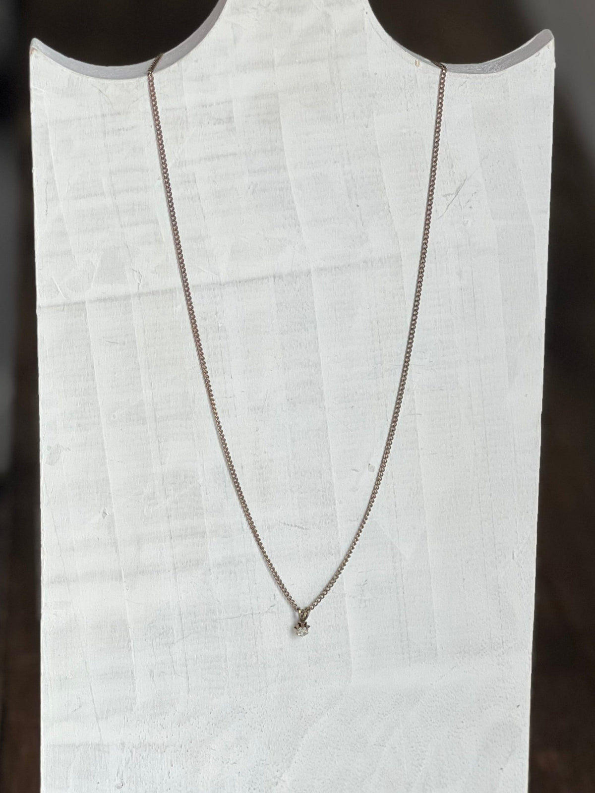 Classic 18” Gold Tone Solitaire Rhinestone Pendant Necklace