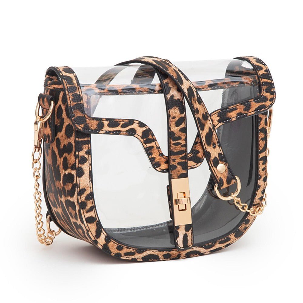Clear Tote Bag With Vegan Leather Trim Featuring Twist Lock Buckle Closure 