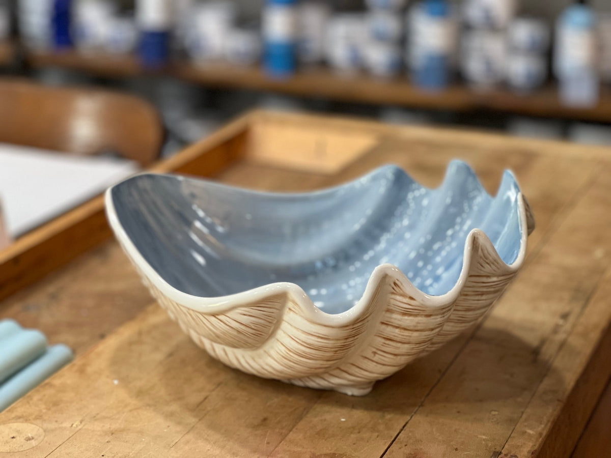 Coastal Ceramic Bowl with Clam Shell Decor 
