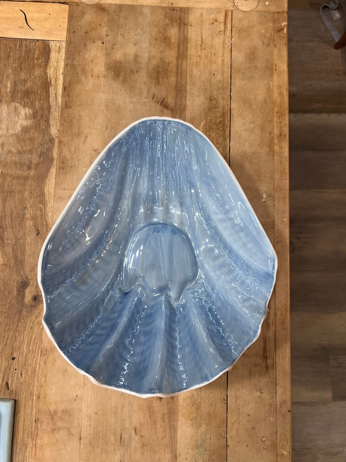 Coastal Ceramic Bowl with Clam Shell Decor 