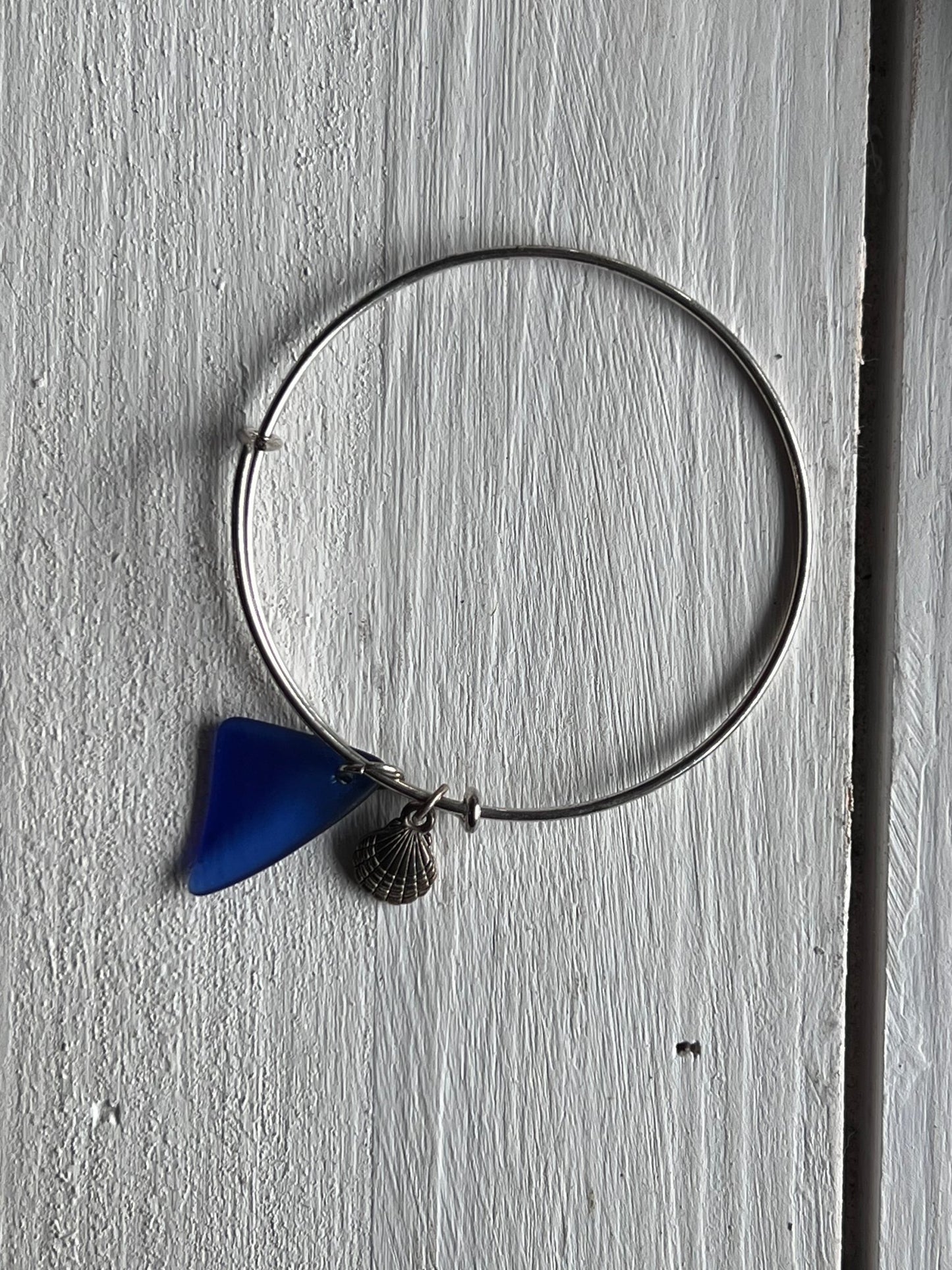 Cobalt Blue Sea Glass Expandable Wire Bangle - The Mustard Seed Collection, The Seed