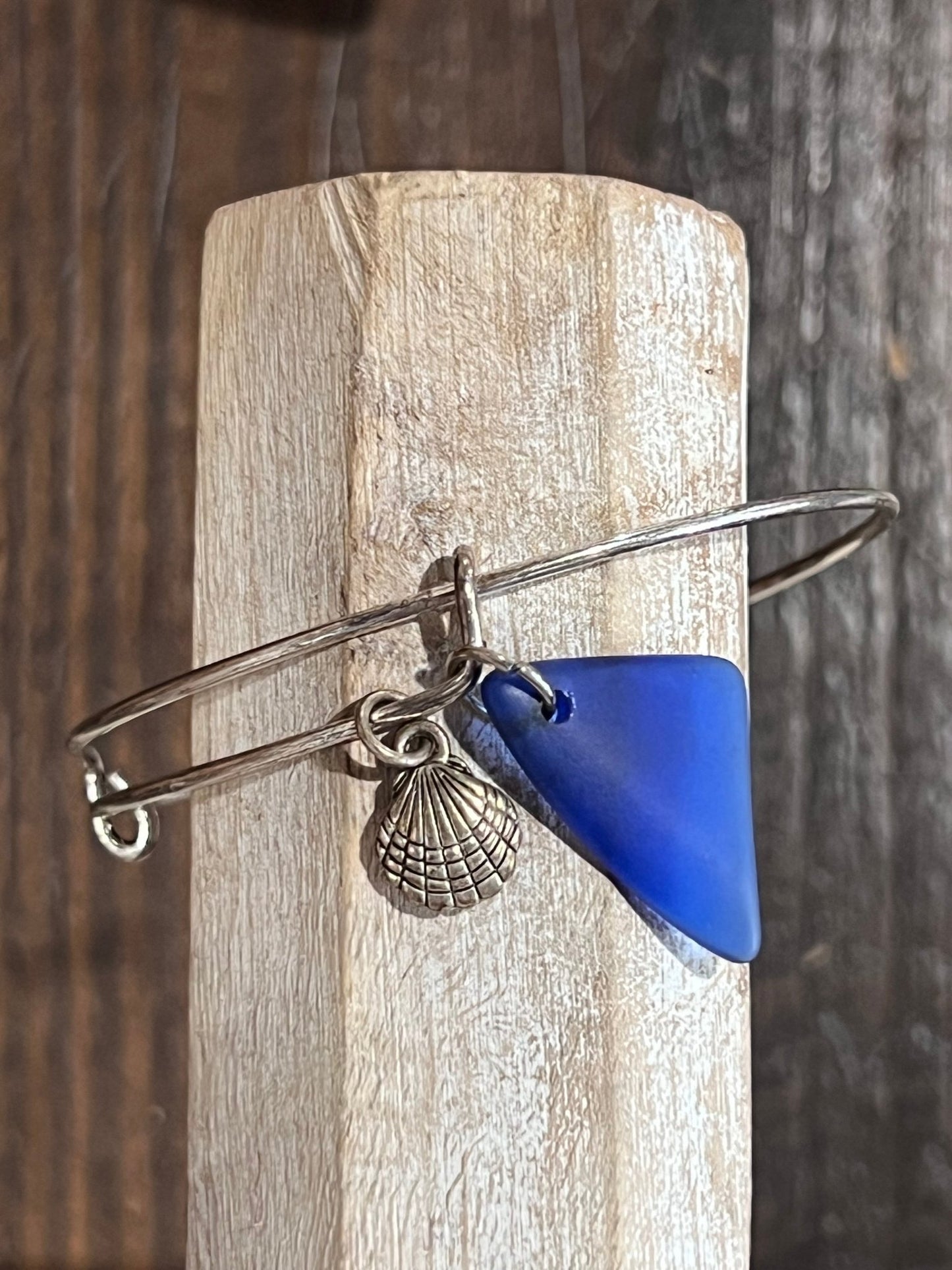 Cobalt Blue Sea Glass Expandable Wire Bangle - The Mustard Seed Collection, The Seed