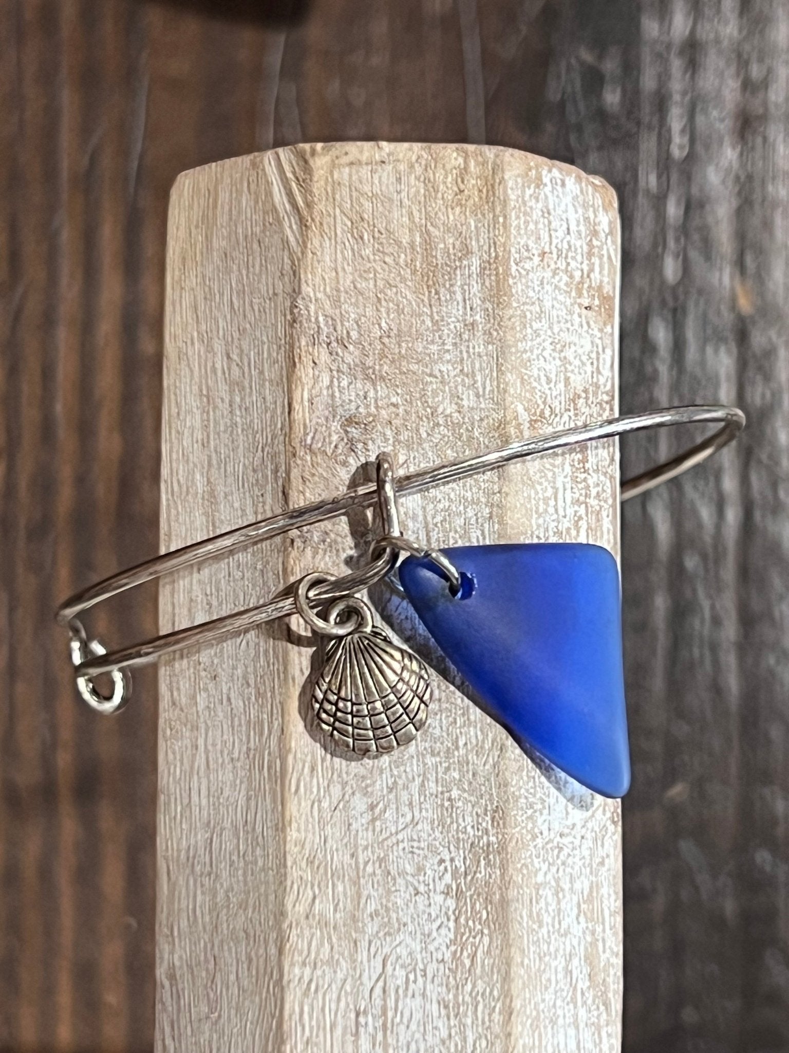 Cobalt Blue Sea Glass Expandable Wire Bangle - The Mustard Seed Collection, The Seed