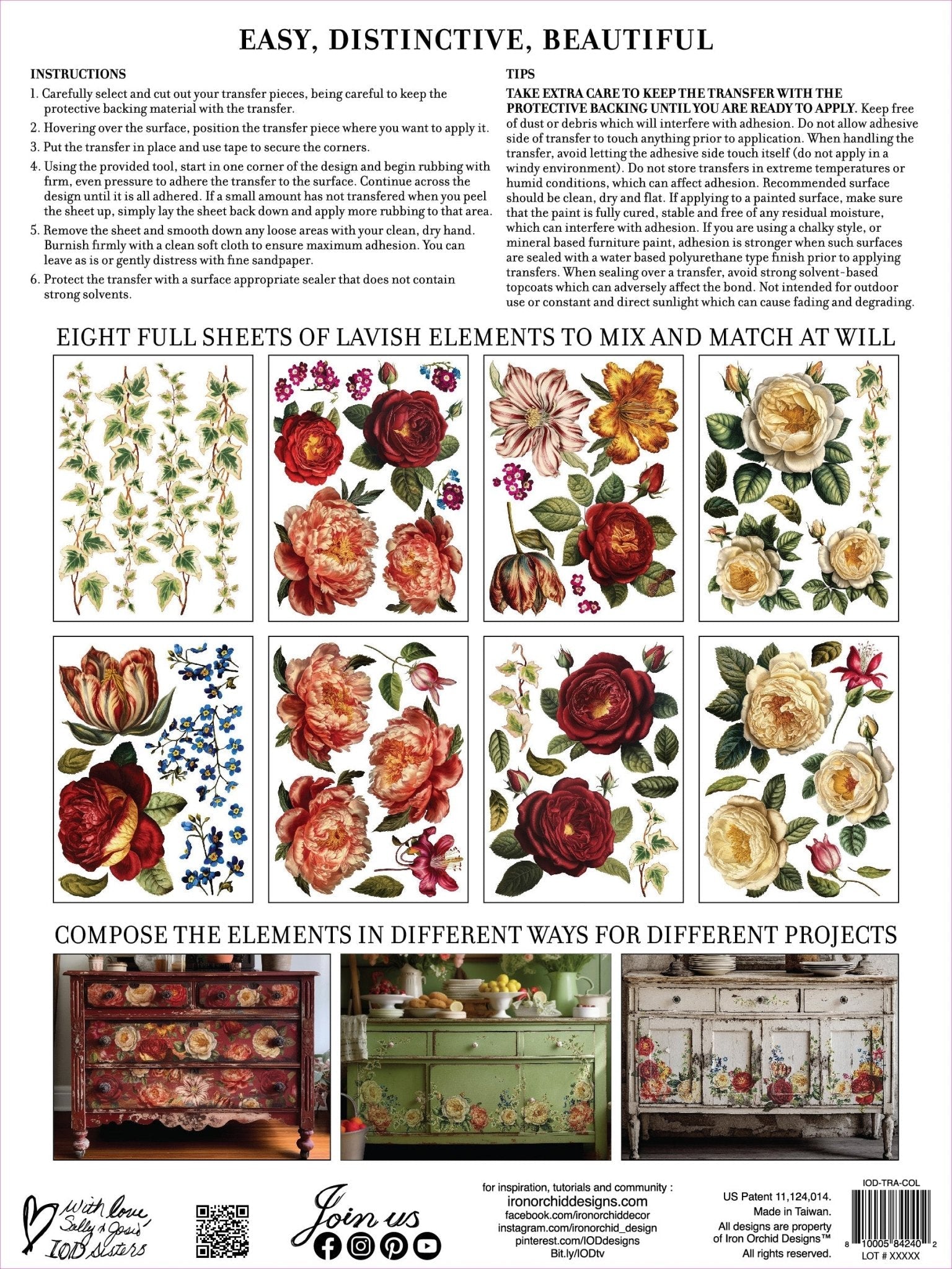 Collage de Fleurs IOD Transfer 12x16 Pad - The Mustard Seed Collection, The Seed