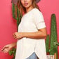 Color Block Knit Top with Crew Neckline, Short Sleeves, Round Side Slits and Raw Seam Detail - The Mustard Seed Collection, The Seed