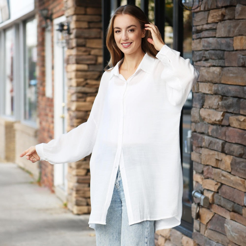 ComfyLuxe Oversized Long Sleeve Shirt White