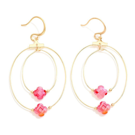 Concentric Glass Crystal Clover Beaded Loops Drop Earrings 