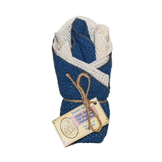 Cotton Dishcloths - Set of 4: True Blue/Natural