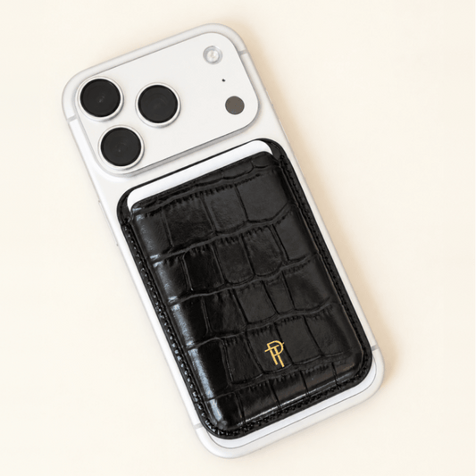 Croc Leather Magnetic Phone Wallet: Black Posh Tech