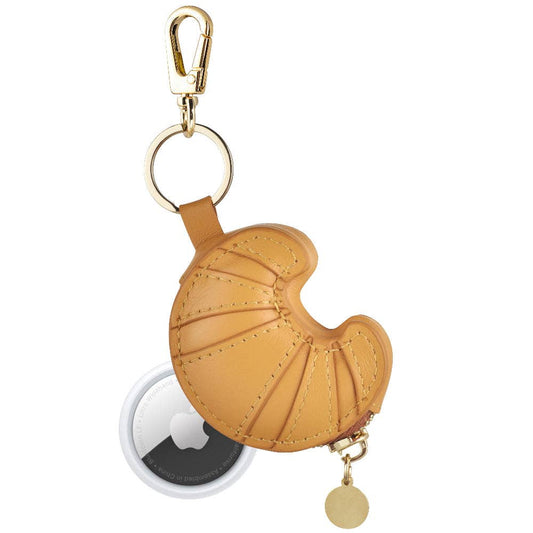Croissant Leather Bag Charm for Airtag®: Brown Posh Tech
