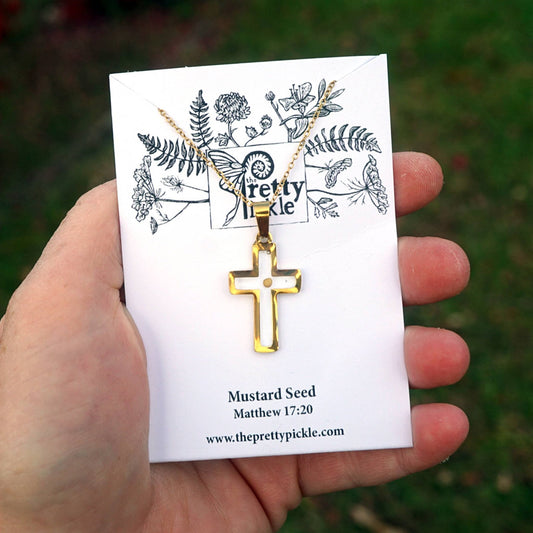 Cross Mustard Seed Necklace: Gold Filled / 18" chain