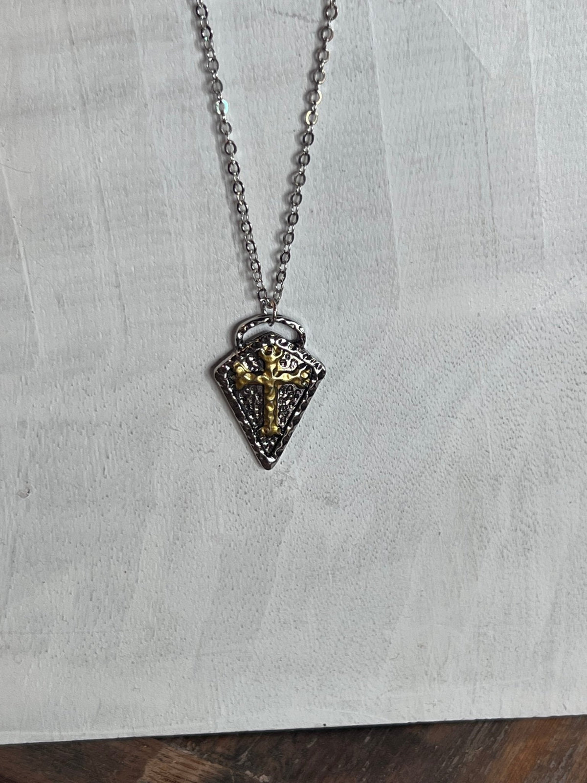 Cross on Diamond Shaped Necklace 