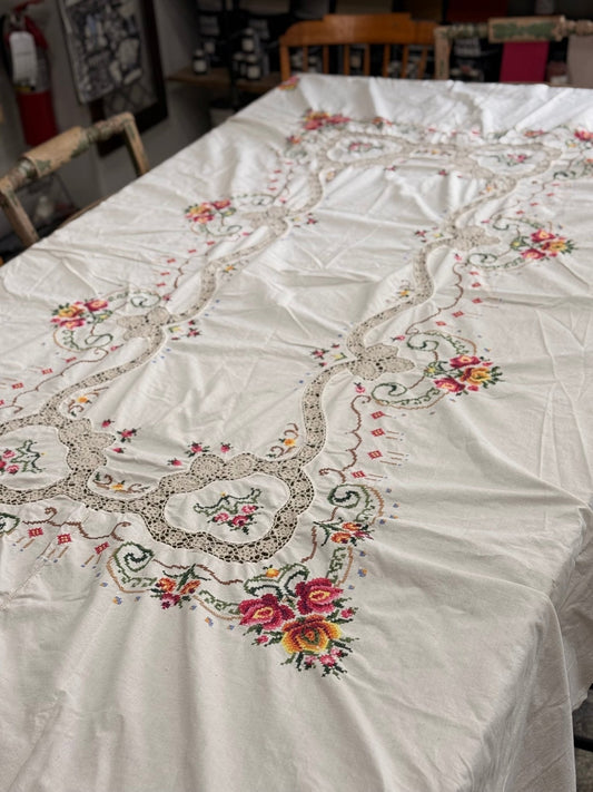 Cross Stitch & Lace Tablecloth