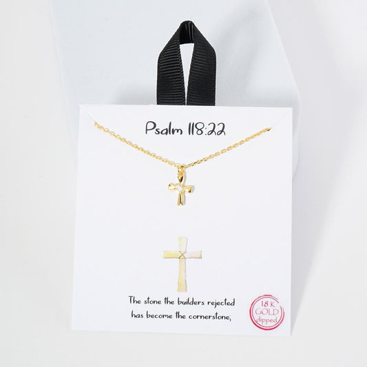 Metal Tone Cross Pendant With Cubic Zirconia Accent