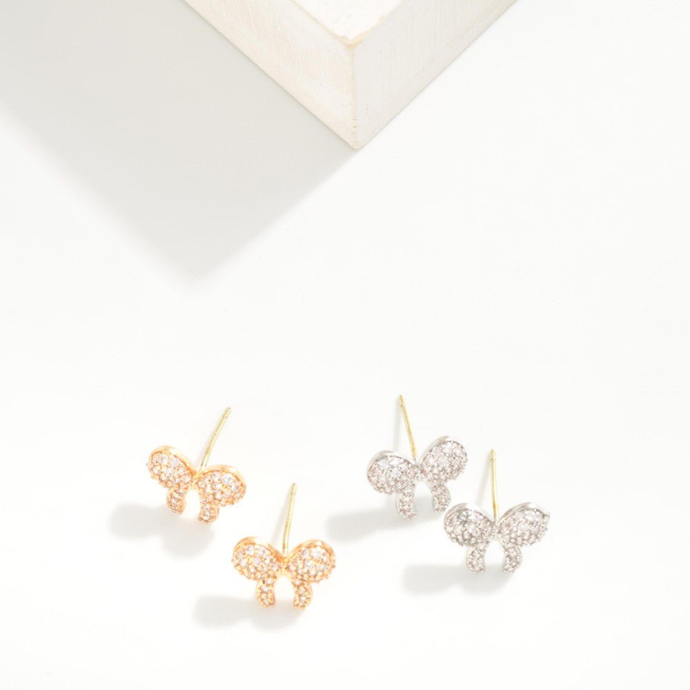 Cubic Zirconia Studded Bow Stud Earring