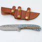 Custom Damascus Steel Knife with Blue Resin & Bone Handle - The Mustard Seed Collection, The Seed