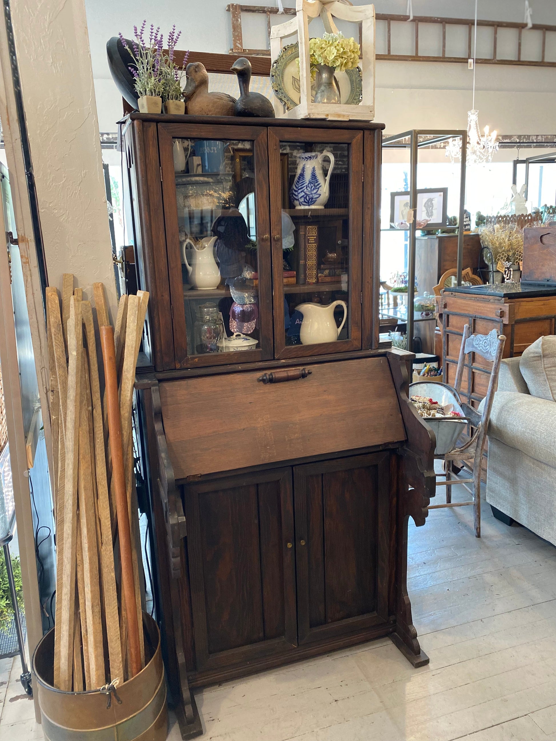 Custom Hand Painted & Handmade Vintage Pine Secretary