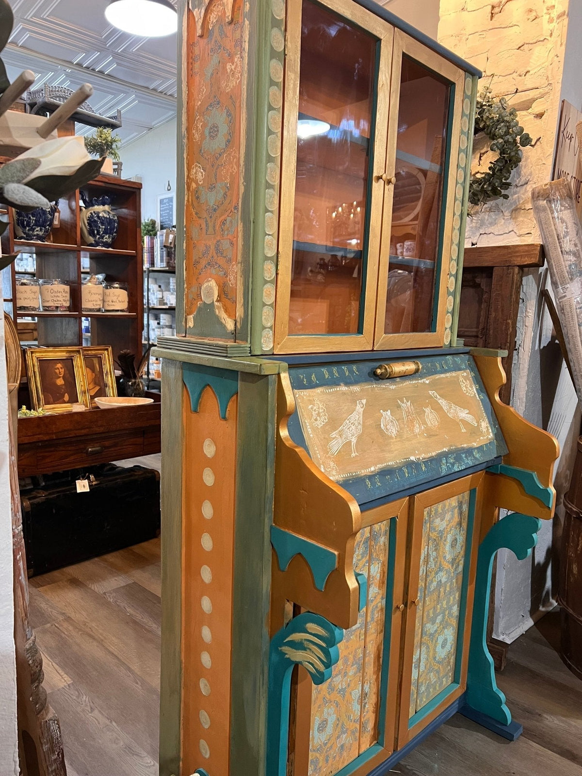 Custom Hand Painted & Handmade Vintage Pine Secretary - The Mustard Seed Collection, The Seed
