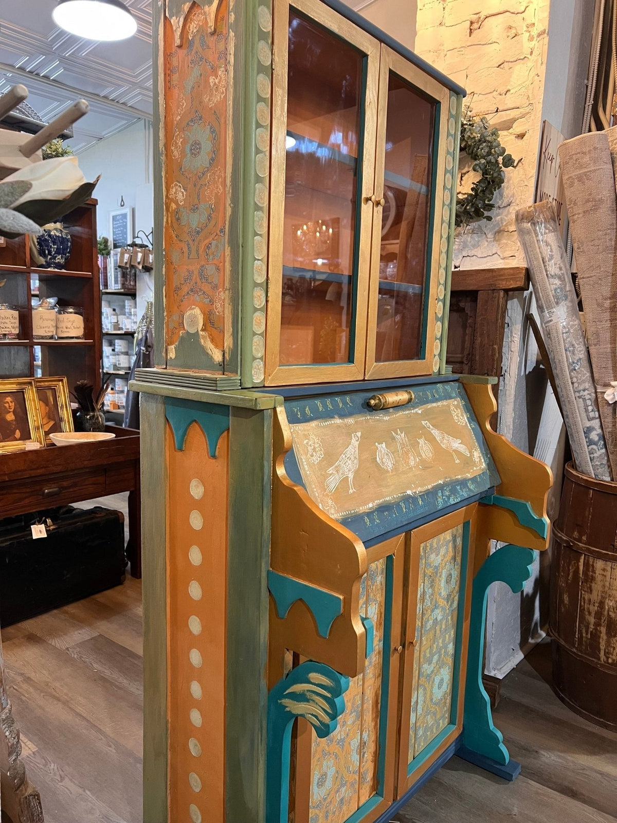 Custom Hand Painted & Handmade Vintage Pine Secretary - The Mustard Seed Collection, The Seed