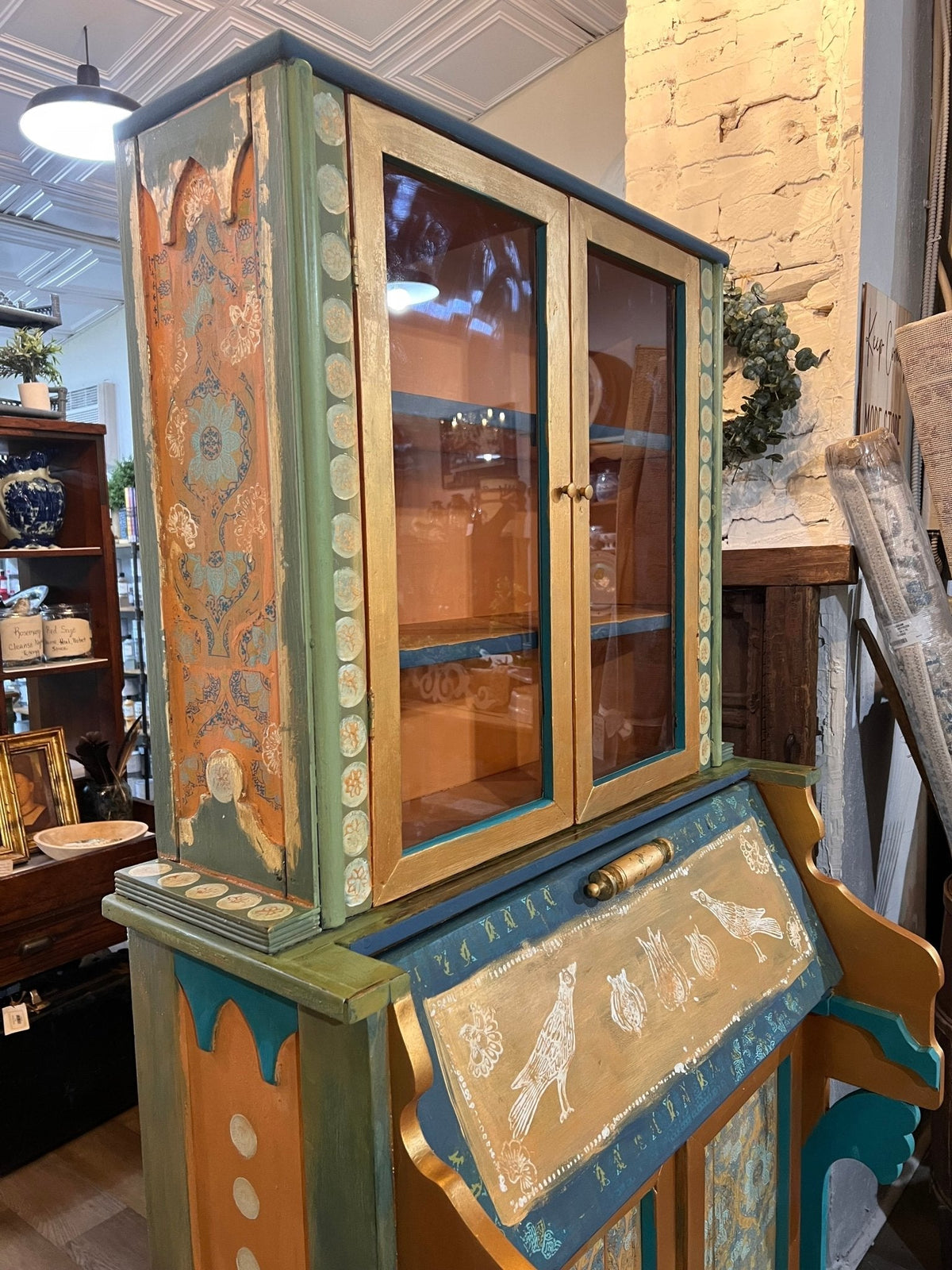 Custom Hand Painted & Handmade Vintage Pine Secretary - The Mustard Seed Collection, The Seed