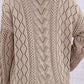 CUT-OUT V-NECK SWEATER WITH EVERYTHING: KHAKI / XL