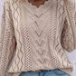 CUT-OUT V-NECK SWEATER WITH EVERYTHING: KHAKI / XL