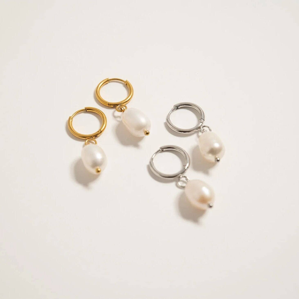 18K Gold PVD Freshwater Pearl Huggie Hoop Earrings: Gold WJW