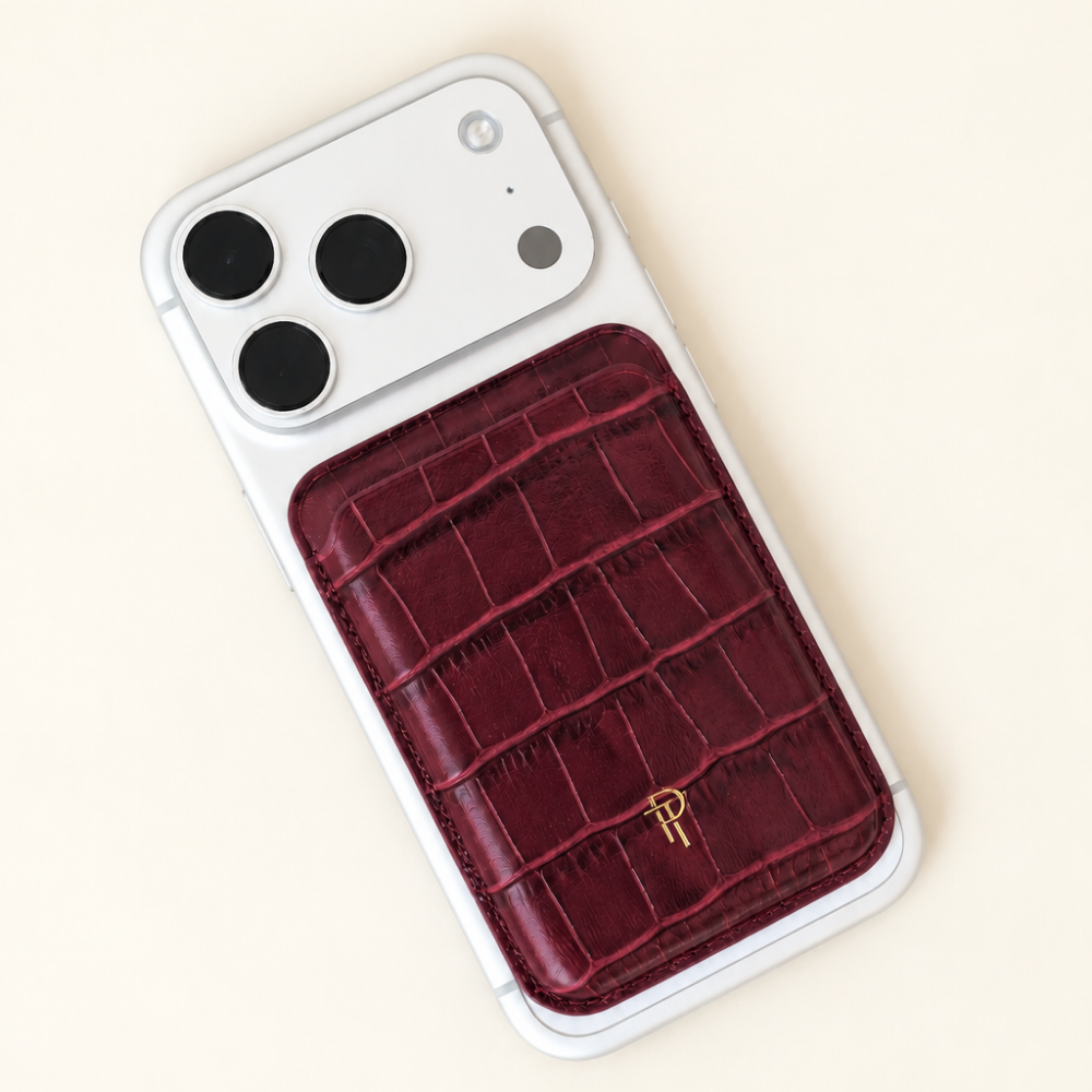 Croc Leather Magnetic Phone Wallet: Black Posh Tech