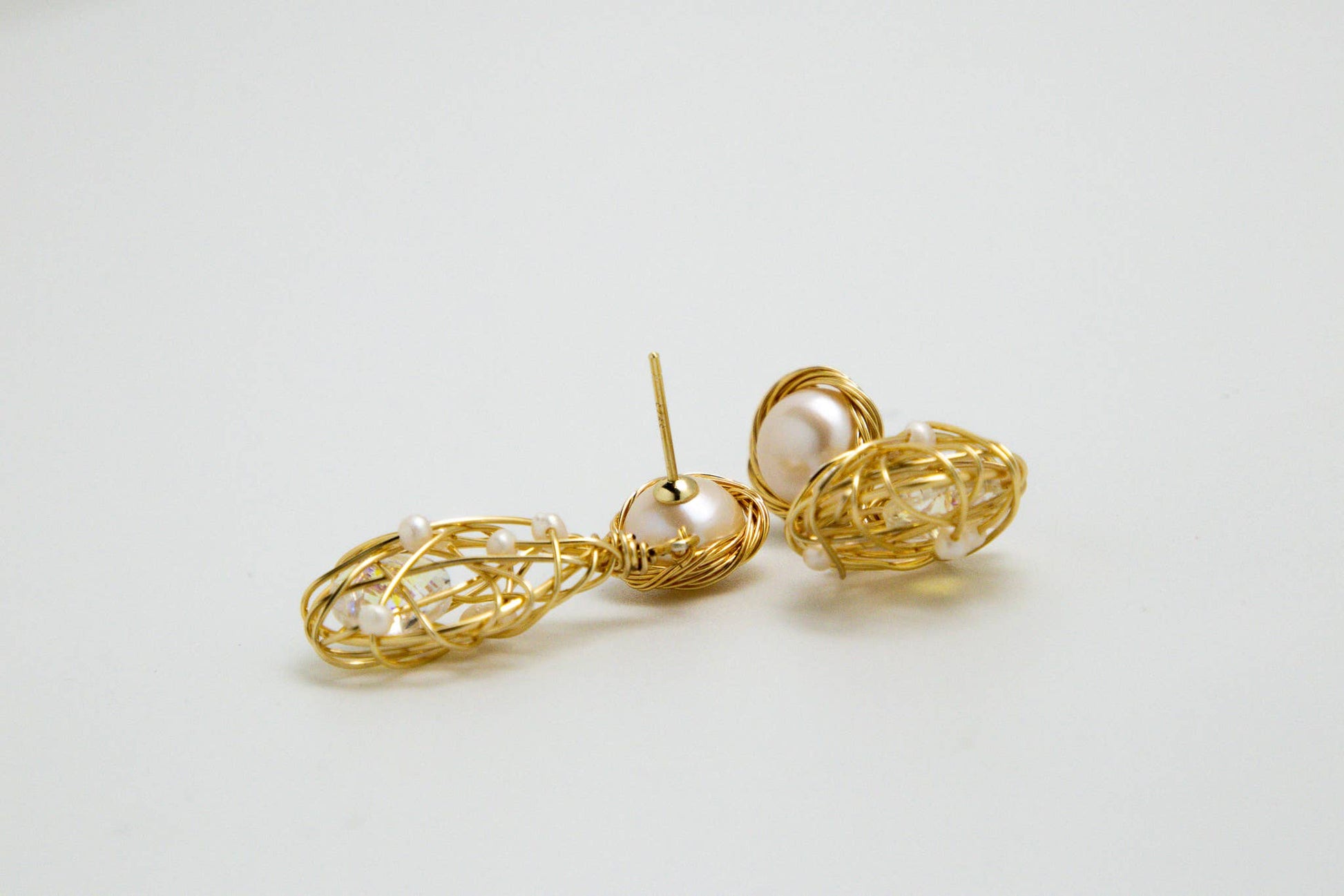 Earring Coin Pearl Hand Wired Cageof Freshwater Pearls