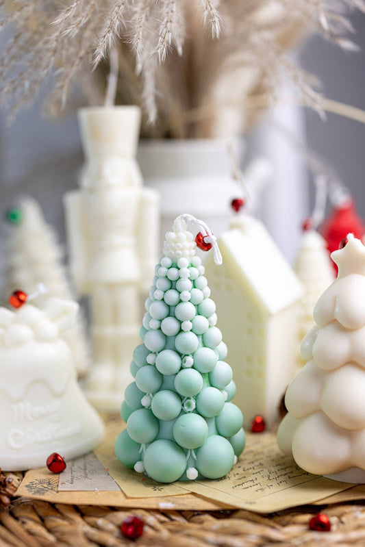 Bubble Christmas Tree Candle | Hand-poured with All-Natural Soy Wax| White&Green / Fraser Fir