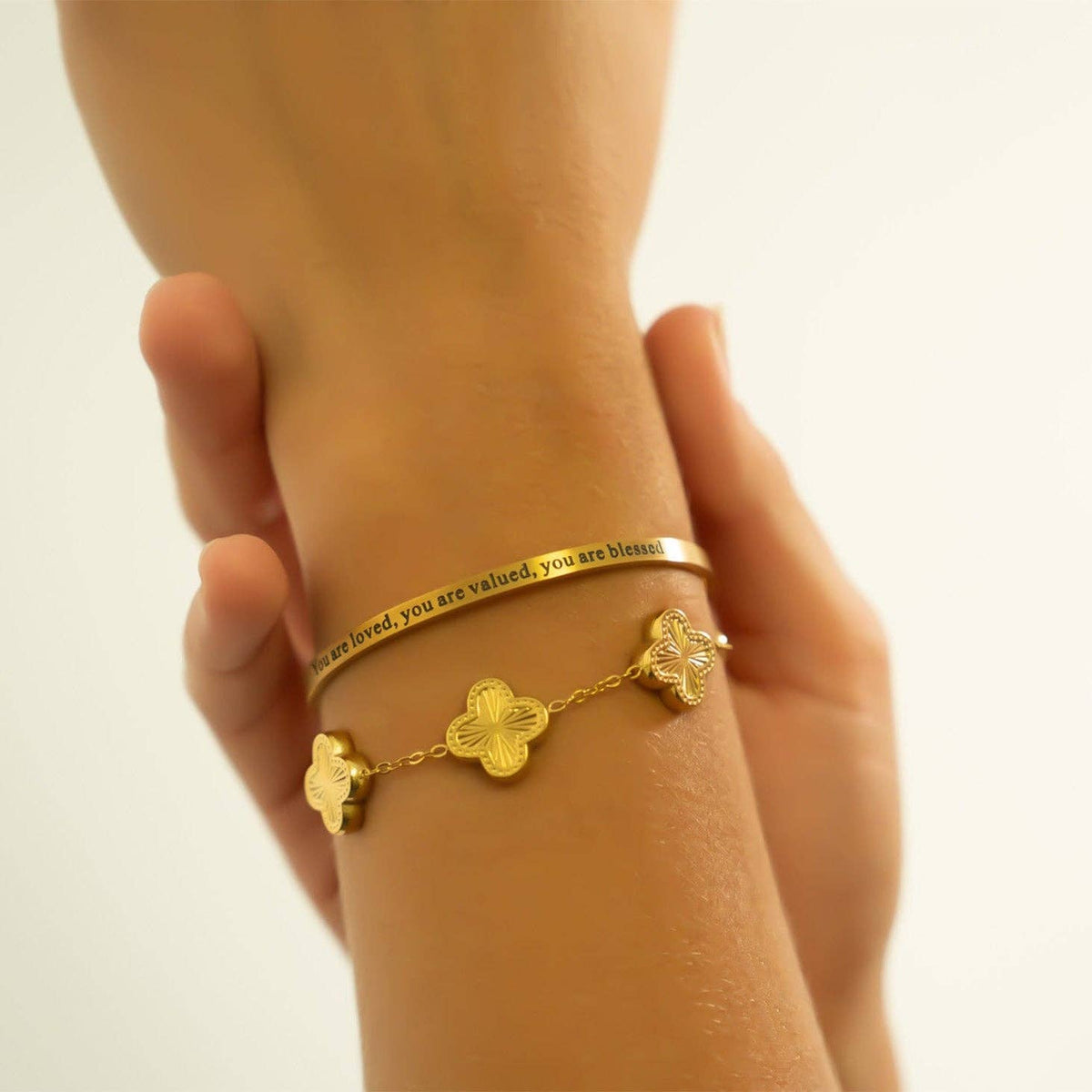 18K Gold PVD You are Loved Engraved Bangle Bracelet: Gold WJW
