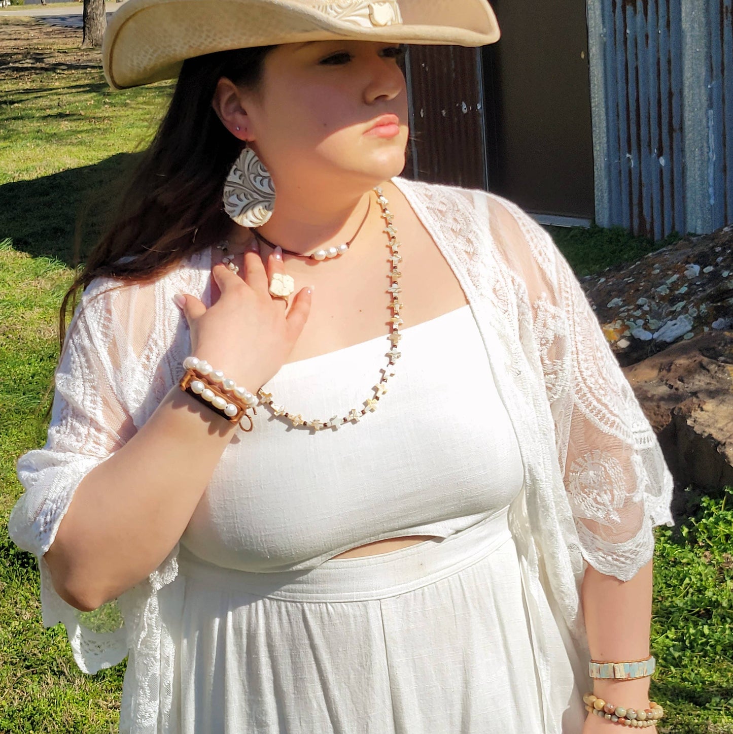 Dusty Leather Cuff with Genuine Freshwater Pearls