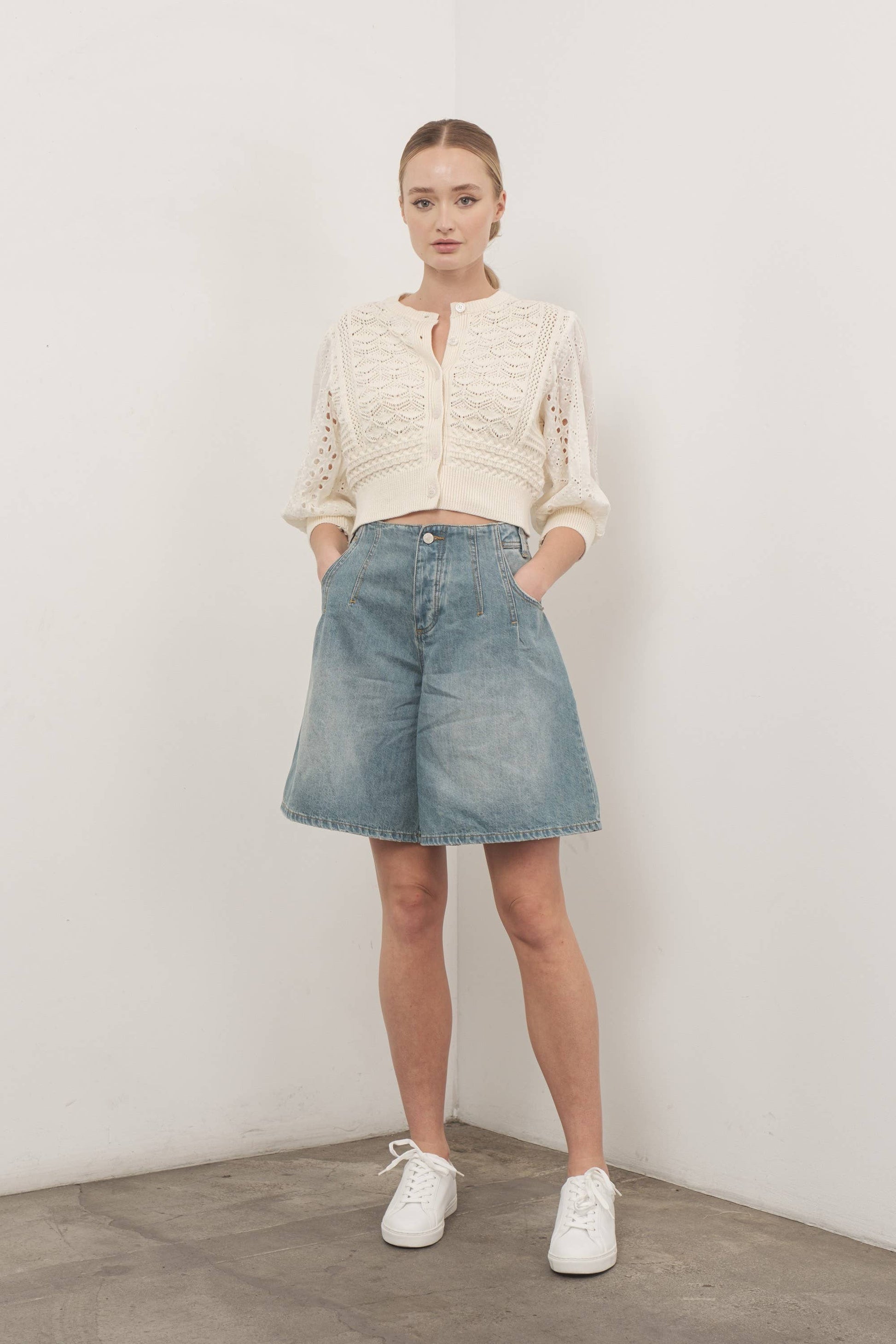 The Poppy 3/4 Sleeve Sweater in Cream Small