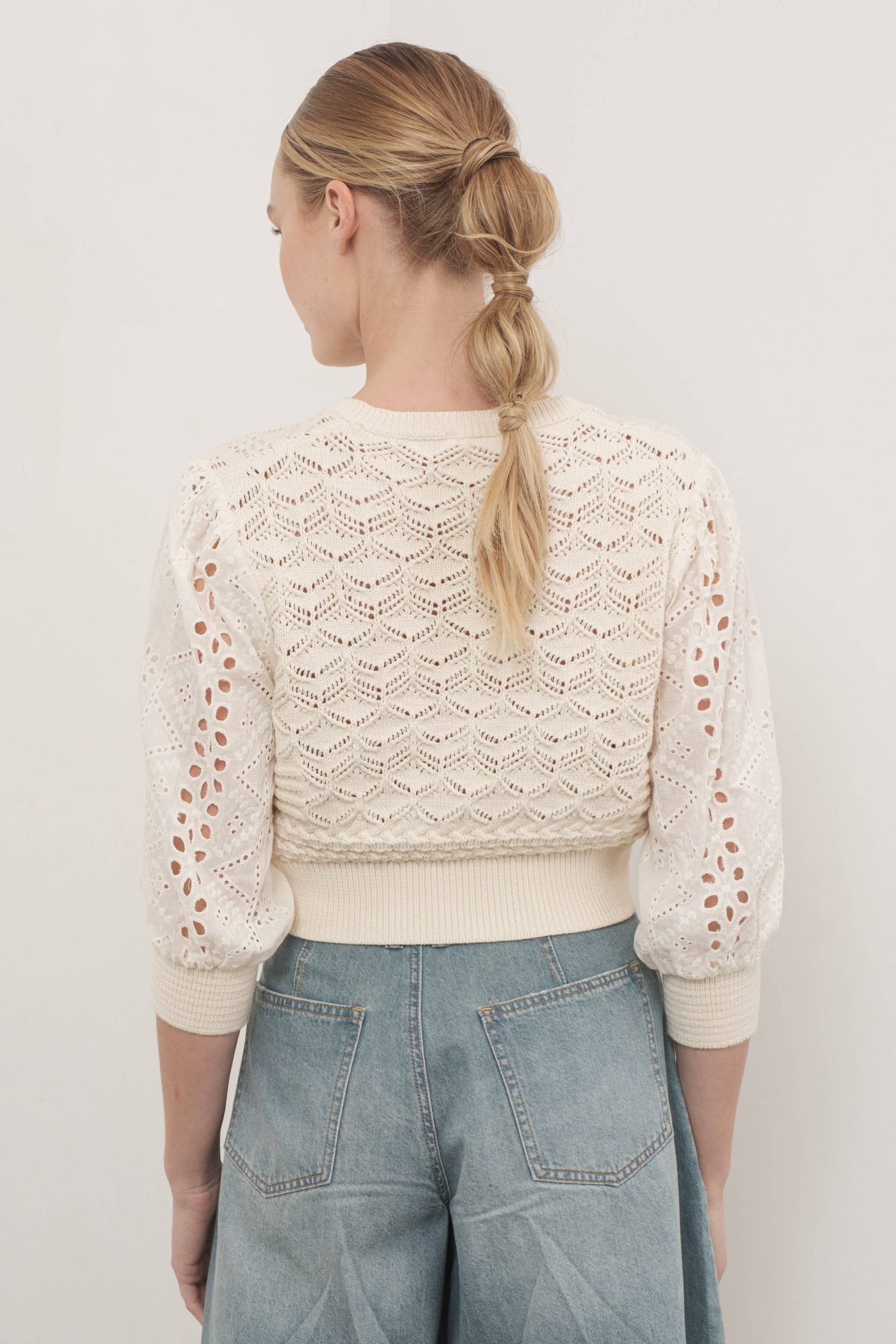 The Poppy 3/4 Sleeve Sweater in Cream Small