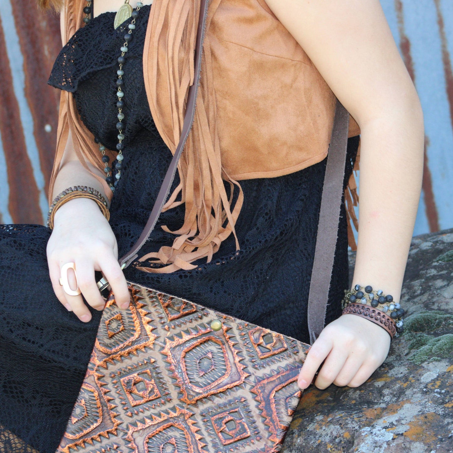 Dark Brown Vintage Laced Cuff-X Pattern