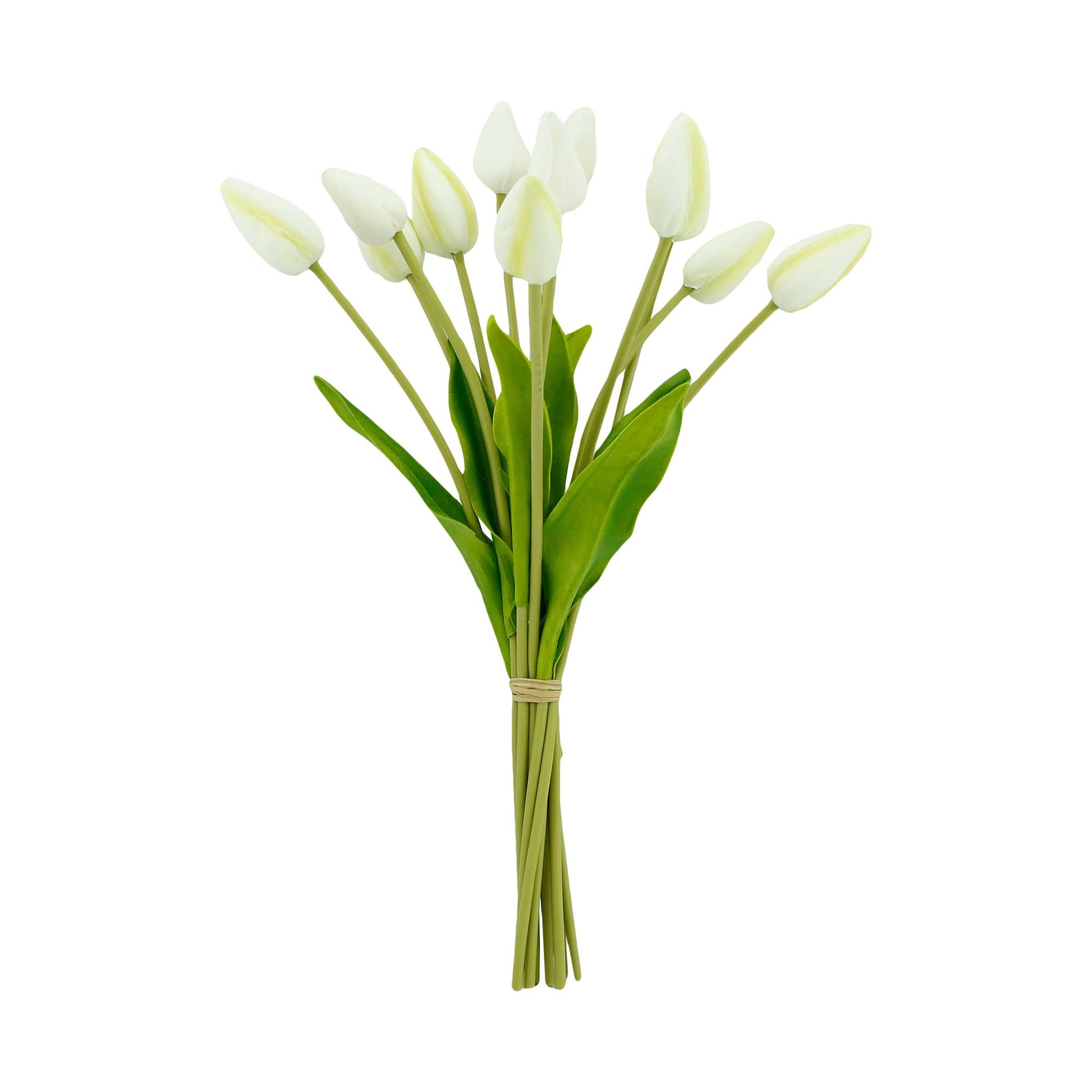 Natural White One Dozen-Long stem Real Touch Tulip Bud Bouquet